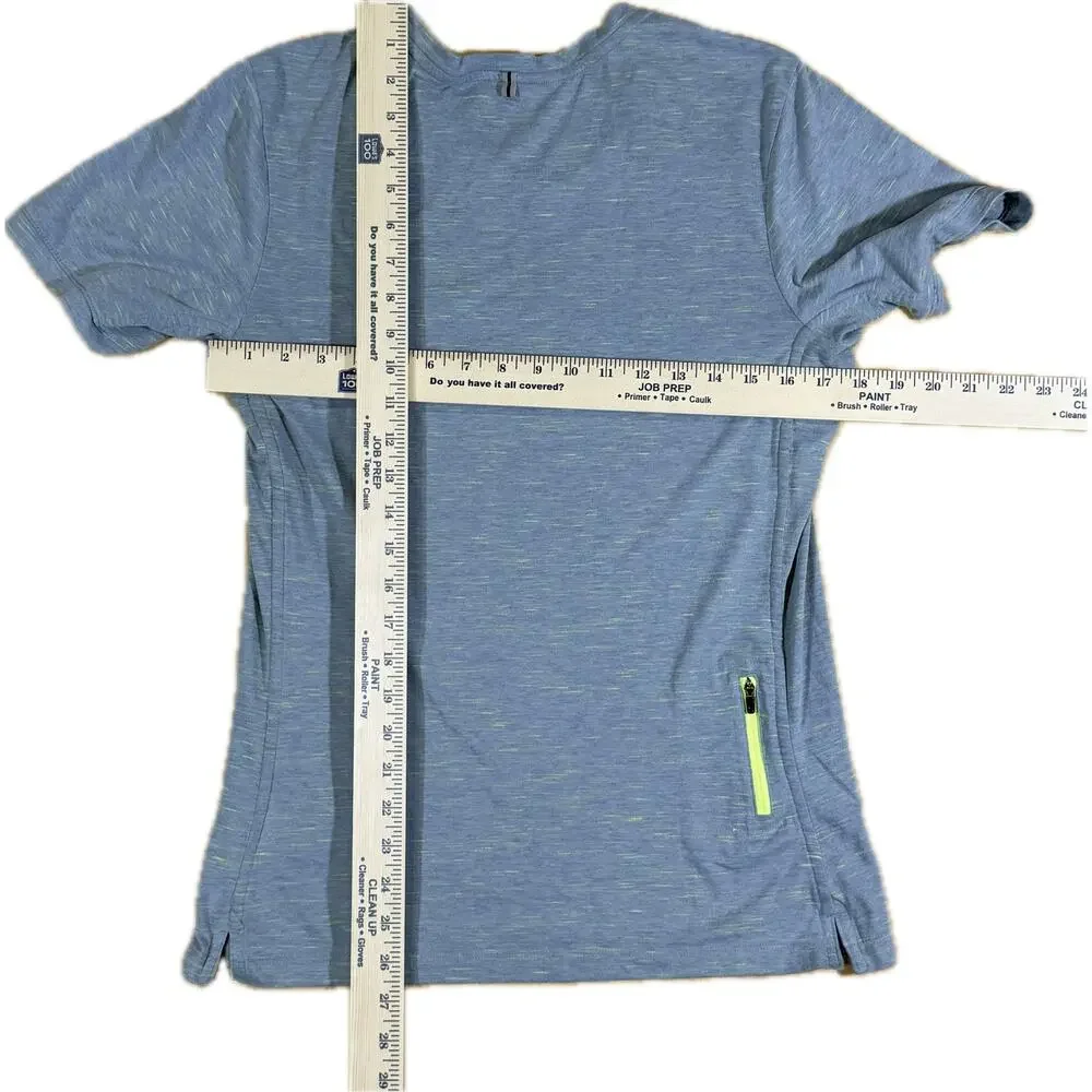 Nike Running Men’s S Dri-FIT V-Neck Athletic Tee Blue Gray Neon Green Zip Pocket